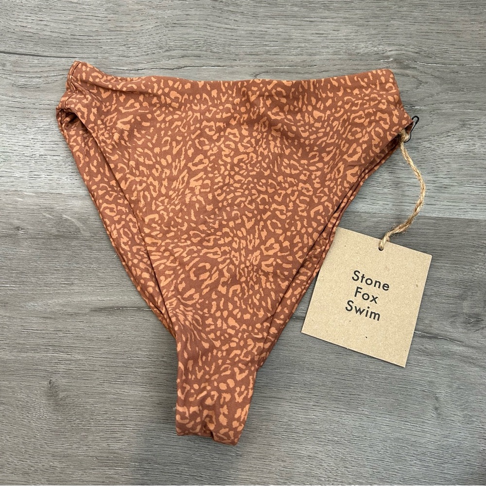 nwt stone fox swim wild cat animal‎ print high waist bikini bottoms xs Womens